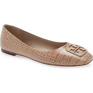 Tory Burch WIDE Croc Embossed Georgia Ballet Flat EXTENDED WIDTH 9.5C 10C Taupe